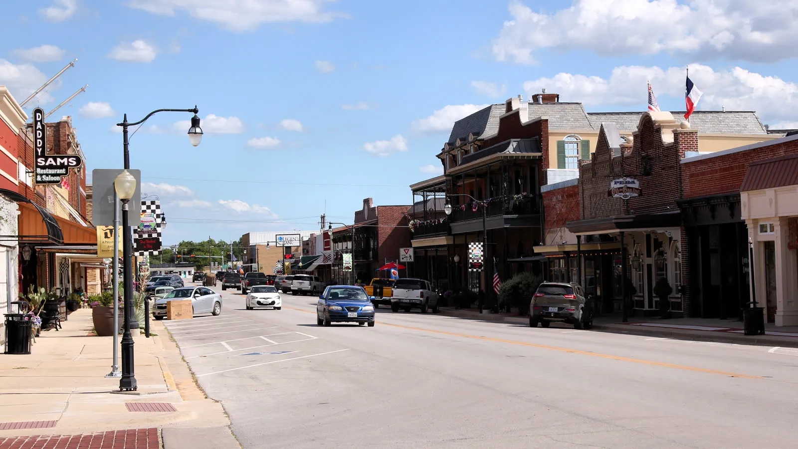 The 300 block of Clay Street in Nocona, Texas — the historic commercial district of Montague County's largest city, photographed in 2018